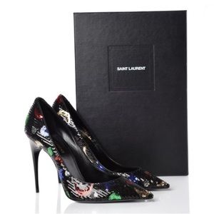 Saint Laurent Palace Sequined High Heel Pumps YSL Pointy Stiletto Shoes